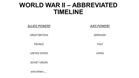WORLD WAR II – ABBREVIATED TIMELINE