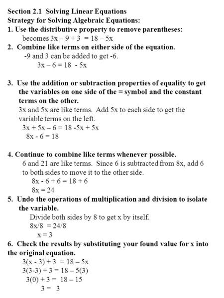 Section 2.1  Solving Linear Equations