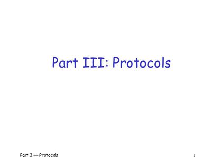 Part 3  Protocols 1 Part III: Protocols Part 3  Protocols 2 Protocol  Human protocols  the rules followed in human interactions o Example: Asking.