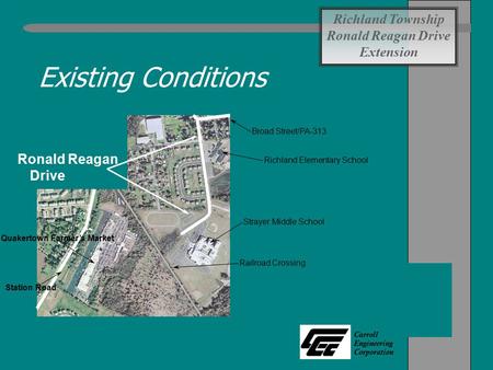 Carroll Engineering Corporation Existing Conditions Richland Township Ronald Reagan Drive Extension Richland Elementary School Strayer Middle School Railroad.