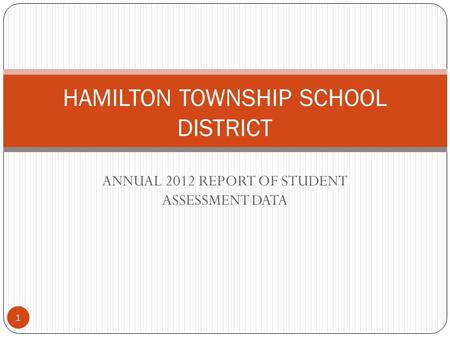 ANNUAL 2012 REPORT OF STUDENT ASSESSMENT DATA 1 HAMILTON TOWNSHIP SCHOOL DISTRICT.