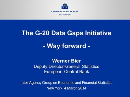 The G-20 Data Gaps Initiative - Way forward - Inter-Agency Group on Economic and Financial Statistics New York, 4 March 2014 Werner Bier Deputy Director-General.