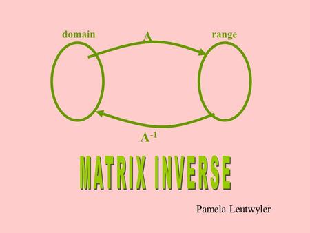 domain range A A -1 Pamela Leutwyler A Square matrix with 1’s on the diagonal and 0’s elsewhere Is called an IDENTITY MATRIX. I For every vector v, I.