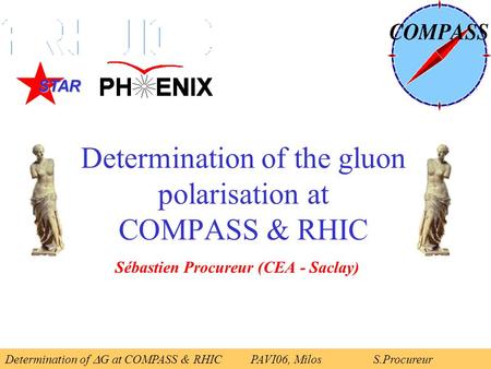 Determination of the gluon polarisation at COMPASS & RHIC Sébastien Procureur (CEA - Saclay) Determination of  G at COMPASS & RHICPAVI06, Milos S.Procureur.