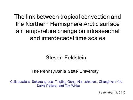 The link between tropical convection and the Northern Hemisphere Arctic surface air temperature change on intraseaonal and interdecadal time scales Steven.