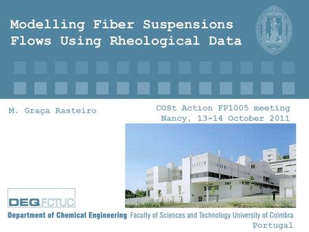 Modelling Fiber Suspensions Flows Using Rheological Data M. Graça Rasteiro COSt Action FP1005 meeting Nancy, 13-14 October 2011 Portugal.