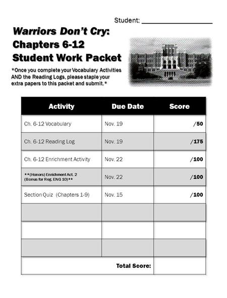 Warriors Don’t Cry: Chapters 6-12 Student Work Packet