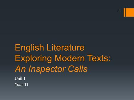 English Literature Exploring Modern Texts: An Inspector Calls