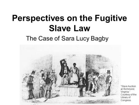 Perspectives on the Fugitive Slave Law