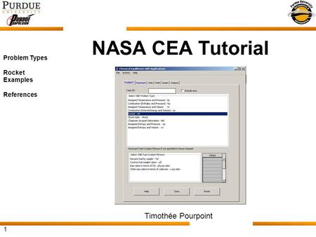 NASA CEA Tutorial Timothée Pourpoint Problem Types Rocket Examples