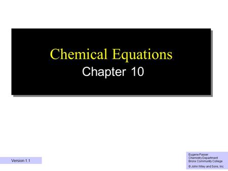 Chemical Equations Chapter 10