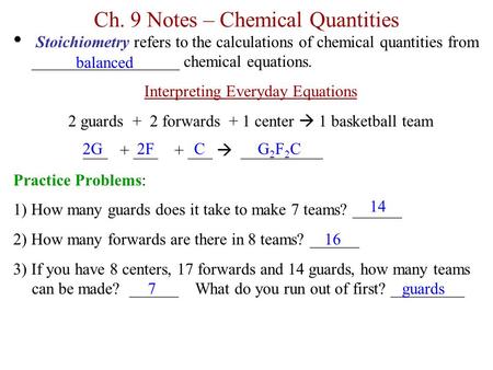 Ch. 9 Notes – Chemical Quantities