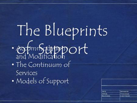 The Blueprints of Support Accommodation and Modification The Continuum of Services Models of Support.