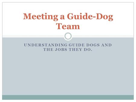 UNDERSTANDING GUIDE DOGS AND THE JOBS THEY DO. Meeting a Guide-Dog Team.