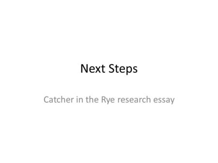 Next Steps Catcher in the Rye research essay. Do Now: Turn your monitor off. Take out your research packet. Take out your HW due Friday (the other side.