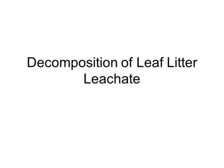 Decomposition of Leaf Litter Leachate. Purpose To determine the quality of litter leachate and its availability as a nutrient source.