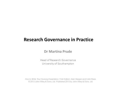 Research Governance in Practice