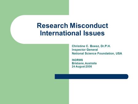 Research Misconduct International Issues