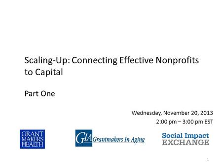 Wednesday, November 20, 2013 2:00 pm – 3:00 pm EST 1 Scaling-Up: Connecting Effective Nonprofits to Capital Part One.