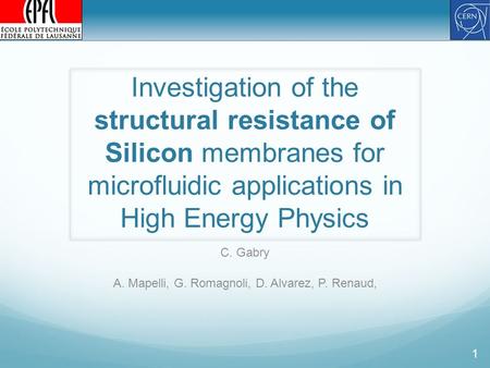 Investigation of the structural resistance of Silicon membranes for microfluidic applications in High Energy Physics C. Gabry A. Mapelli, G. Romagnoli,