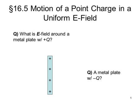 §16.5 Motion of a Point Charge in a Uniform E-Field
