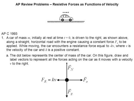 AP Review Problems – Resistive Forces as Functions of Velocity