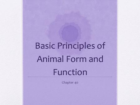 Basic Principles of Animal Form and Function Chapter 40.