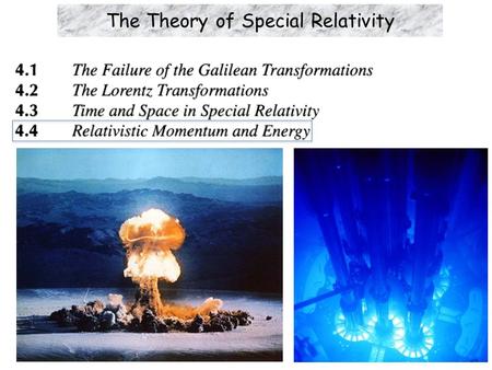 The Theory of Special Relativity. Learning Objectives  Relativistic momentum: Why p ≠ mv as in Newtonian physics. Instead,  Energy of an object: Total.