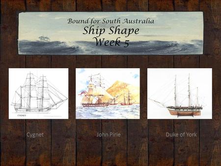 Bound for South Australia Ship Shape Week 5 Cygnet John PirieDuke of York.