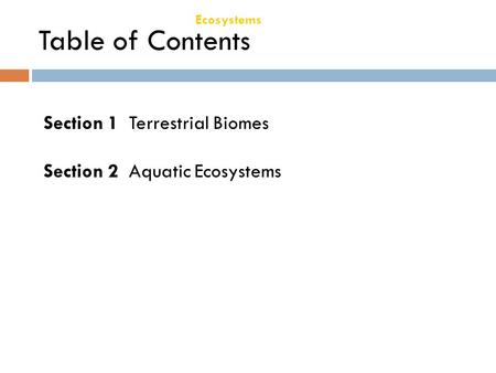 Chapter 21 Ecosystems Table of Contents