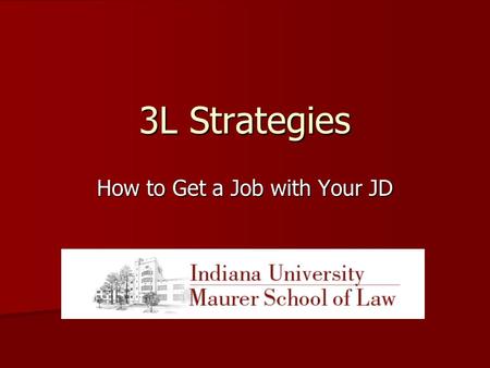 3L Strategies How to Get a Job with Your JD. Confront The Brutal Facts Facing “Global War on Jobs” -Law Firm Model Change -Gov’t/PI Budget Issues -Hiring.