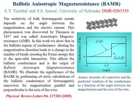 The resistivity of bulk ferromagnetic metals depends on the angle between the magnetization and the electric current. This phenomenon was discovered by.