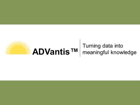 1 Turning data into meaningful knowledge ADVantis™
