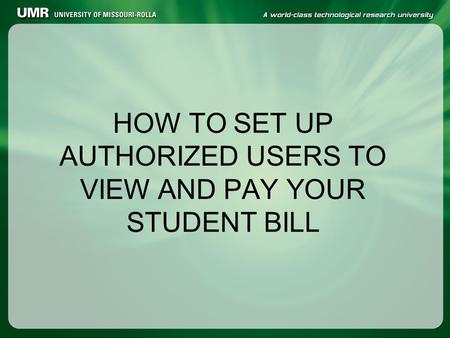 HOW TO SET UP AUTHORIZED USERS TO VIEW AND PAY YOUR STUDENT BILL.