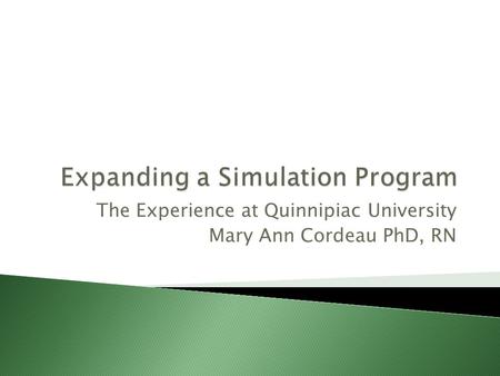 The Experience at Quinnipiac University Mary Ann Cordeau PhD, RN.
