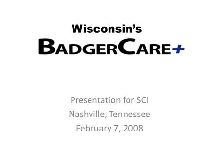 Presentation for SCI Nashville, Tennessee February 7, 2008 Wisconsin’s.
