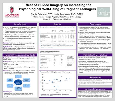 Effect of Guided Imagery on Increasing the Psychological Well-Being of Pregnant Teenagers Carlie Bohrman,OTS, Karla Ausderau, PhD, OTR/L Occupational Therapy.