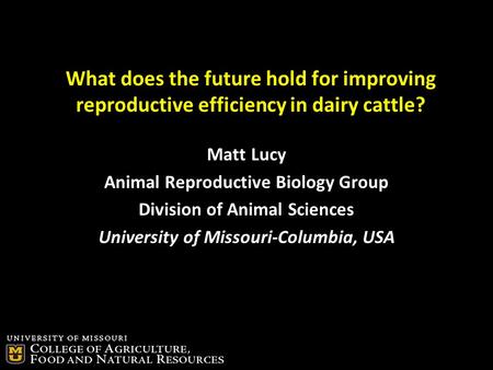 What does the future hold for improving reproductive efficiency in dairy cattle? Matt Lucy Animal Reproductive Biology Group Division of Animal Sciences.