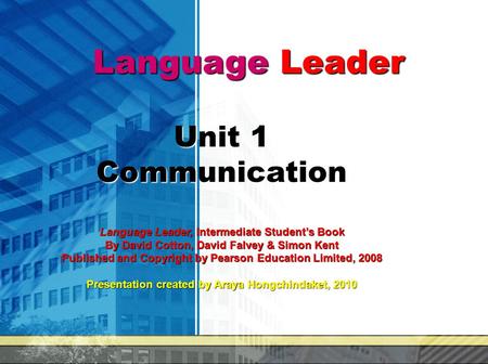 Language Leader Unit 1 Communication