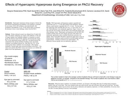 Effects of Hypercapnic Hyperpnoea during Emergence on PACU Recovery Dwayne Westenskow PhD, Noah Syroid M.S, Diane Tyler R.N, Julia White R.N, Frederike.