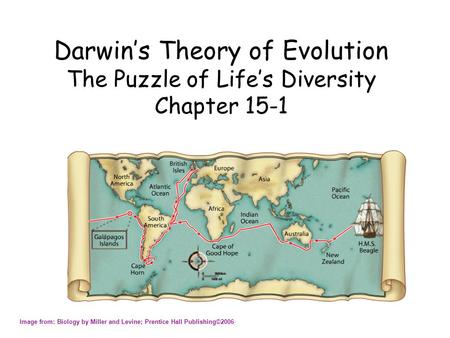 Darwin’s Theory of Evolution The Puzzle of Life’s Diversity Chapter 15-1 Image from: Biology by Miller and Levine; Prentice Hall Publishing©2006.