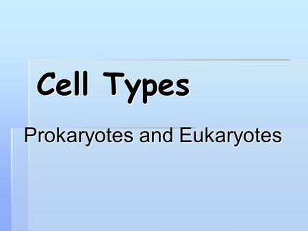 Cell Types Prokaryotes and Eukaryotes. PROKARYOTES are BACTERIA NO NUCLEUSNO NUCLEUS All are unicellularAll are unicellular smallersmaller ancient –ancient.