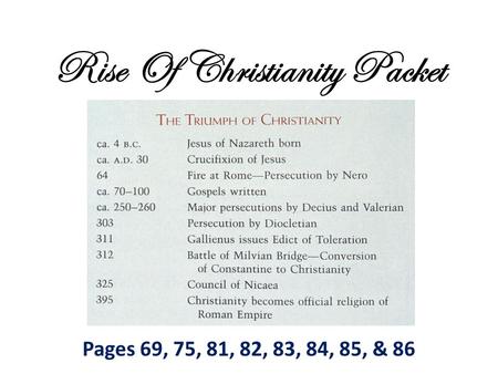 Rise Of Christianity Packet Pages 69, 75, 81, 82, 83, 84, 85, & 86.