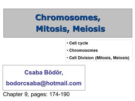 Chromosomes, Mitosis, Meiosis