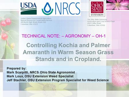 TECHNICAL NOTE: – AGRONOMY – OH-1 Controlling Kochia and Palmer Amaranth in Warm Season Grass Stands and in Cropland. United States Department of Agriculture.