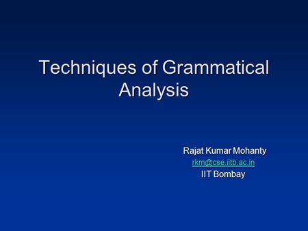 Techniques of Grammatical Analysis