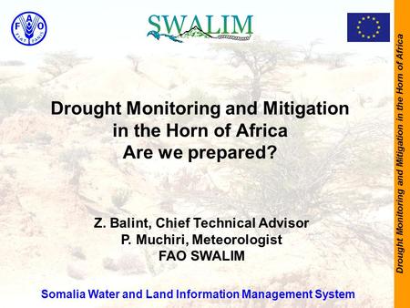 Drought Monitoring and Mitigation in the Horn of Africa Drought Monitoring and Mitigation in the Horn of Africa Are we prepared? Somalia Water and Land.