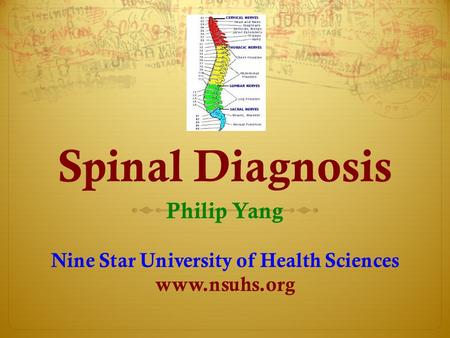Spinal Diagnosis Philip Yang Nine Star University of Health Sciences www.nsuhs.org.