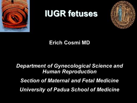 IUGR fetuses IUGR fetuses Erich Cosmi MD Department of Gynecological Science and Human Reproduction Section of Maternal and Fetal Medicine University of.
