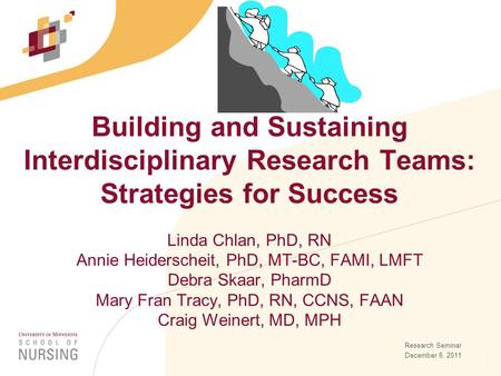 1 Building and Sustaining Interdisciplinary Research Teams: Strategies for Success Linda Chlan, PhD, RN Annie Heiderscheit, PhD, MT-BC, FAMI, LMFT Debra.